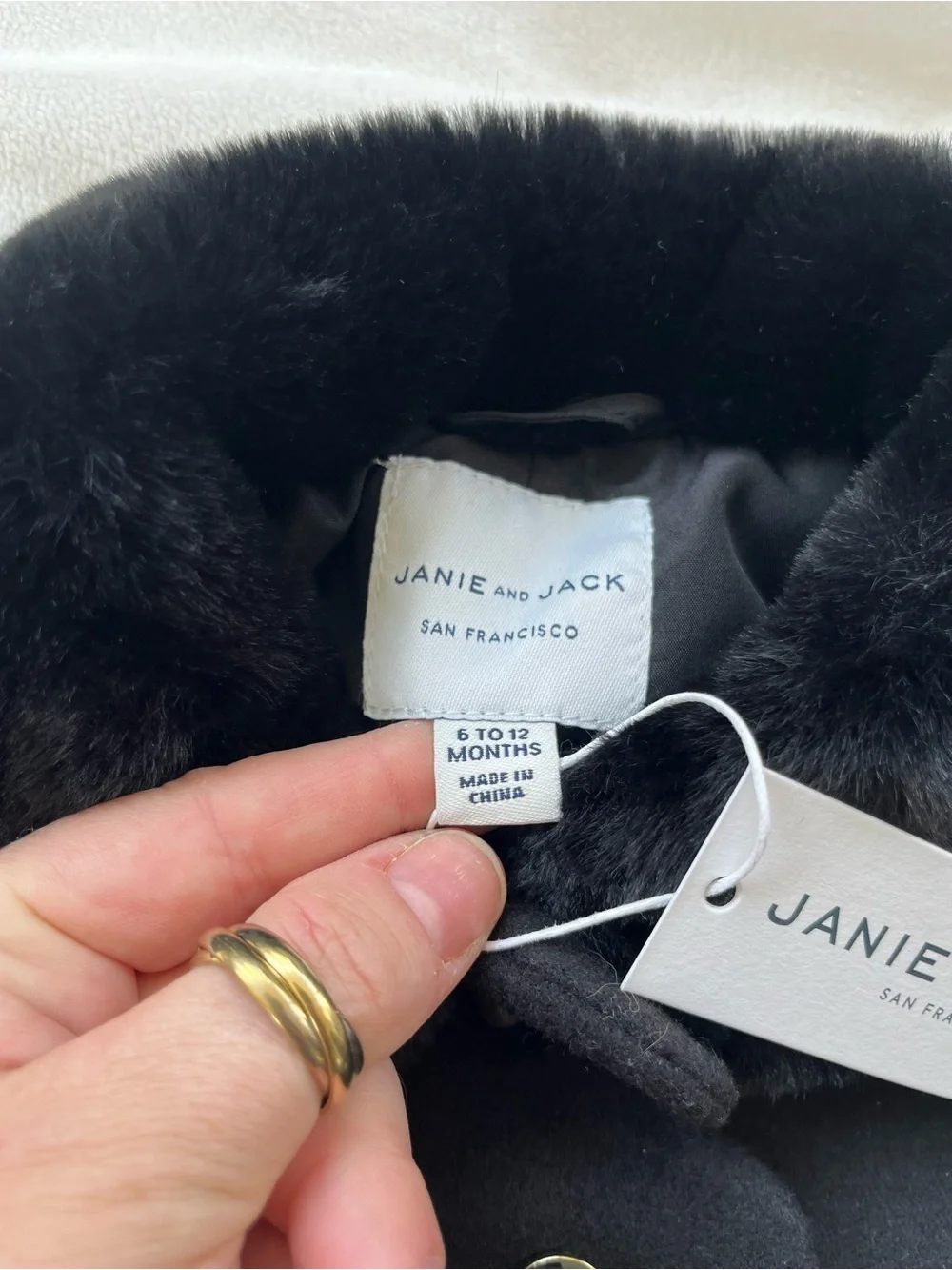 Janie and Jack Black Wool Pea Coat with Faux-Fur Collar